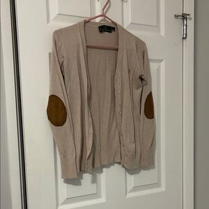 Fred Perry London Beige Cardigan with Brown Patches on elbows